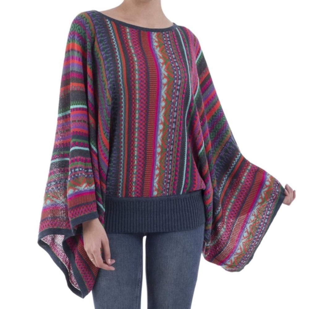 NOVICA Artisan Handmade  Kimono Sleeve Sweater Alpaca Wool Blend from Peru S/M